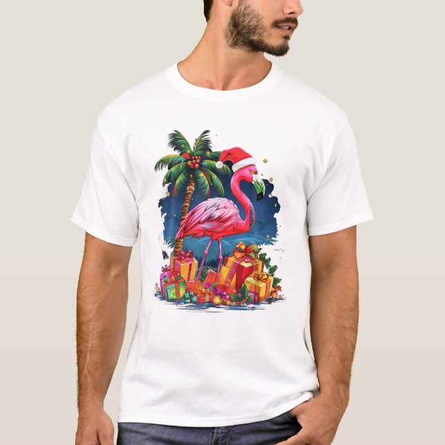 Flamingo Christmas Lighting Xmas T-Shirt (Front)
