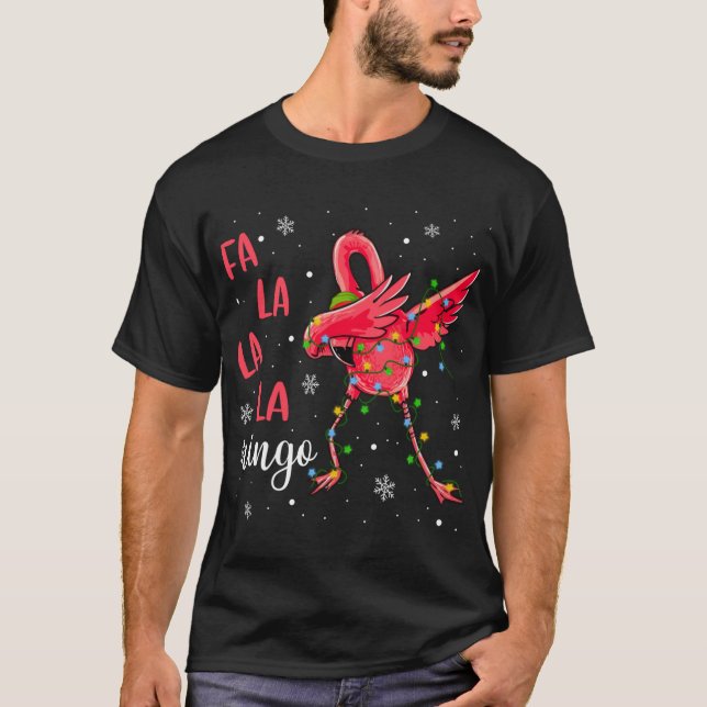 Flamingo Christmas Lights Funny Xmas Santa Hat Ani T-Shirt (Front)