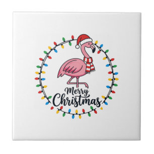 Flamingo Christmas Lights Holiday Ceramic Tile