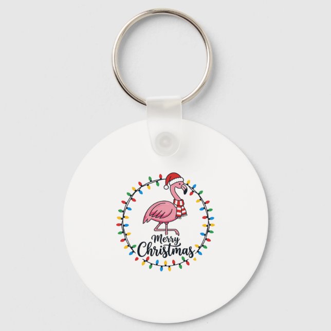 Flamingo Christmas Lights Holiday Key Ring (Front)