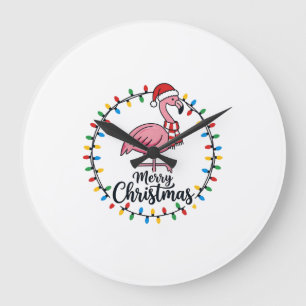Flamingo Christmas Lights Holiday Large Clock