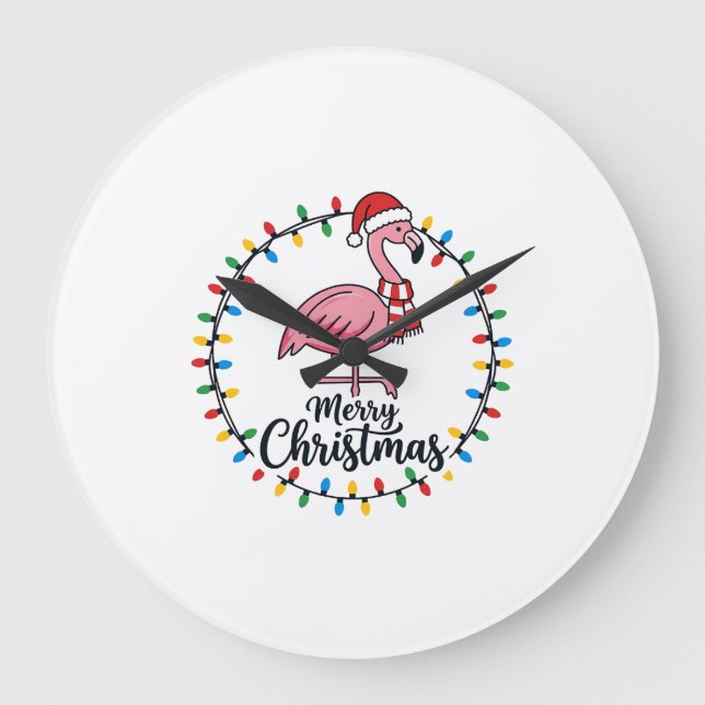 Flamingo Christmas Lights Holiday Large Clock (Front)