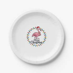 Flamingo Christmas Lights Holiday Paper Plate