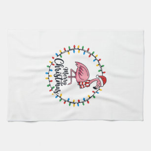 Flamingo Christmas Lights Holiday Tea Towel