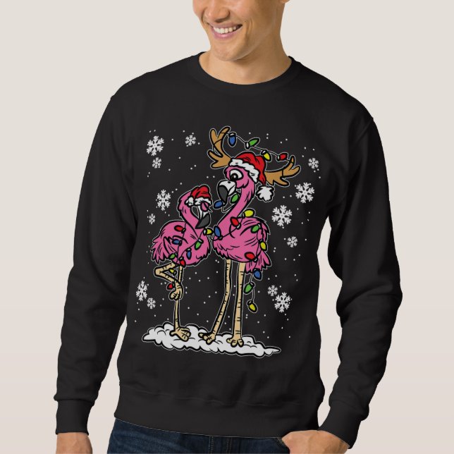 Flamingo Christmas Lights Santa Hat Pajama Cute Re Sweatshirt (Front)