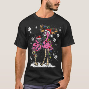 Flamingo Christmas Lights Santa Hat Pajama Cute Re T-Shirt