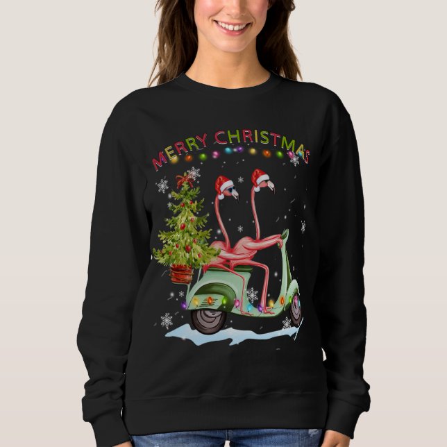 Flamingo Christmas Motorcycle Xmas Lights Merry Ch Sweatshirt (Front)