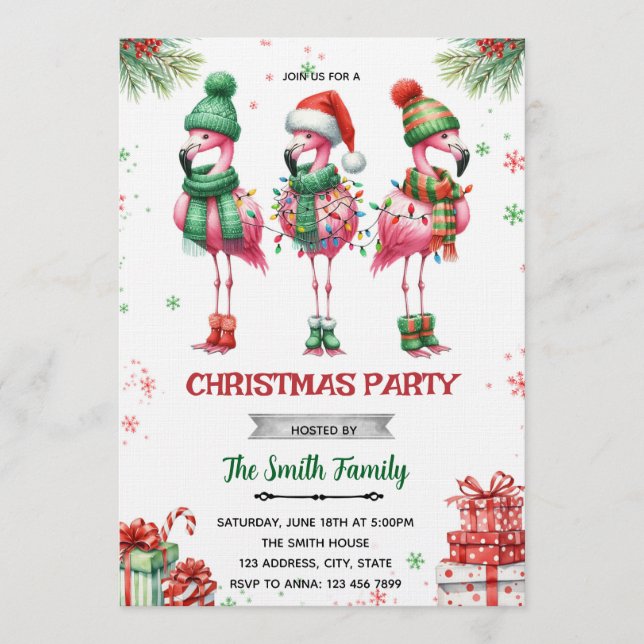 Flamingo Christmas Party Invitation (Front)