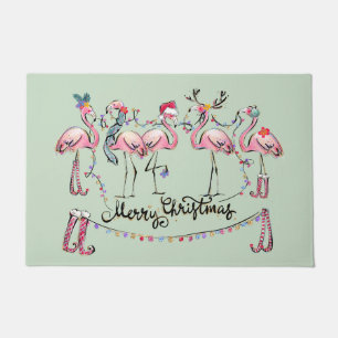 Flamingo Christmas Party Welcome Mat