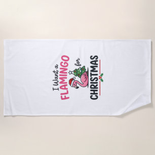 Flamingo Christmas Quote Vector Beach Towel