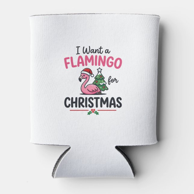 Flamingo Christmas Quote Vector Can Cooler (Front)