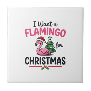 Flamingo Christmas Quote Vector Ceramic Tile