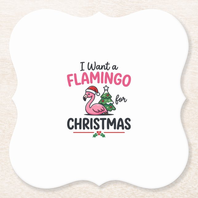 Flamingo Christmas Quote Vector Paper Coaster (Front)