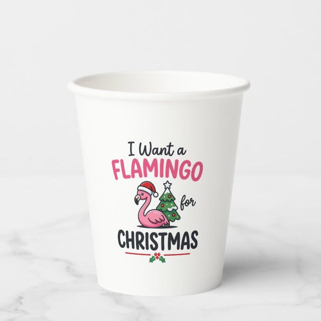 Flamingo Christmas Quote Vector Paper Cups (Front)