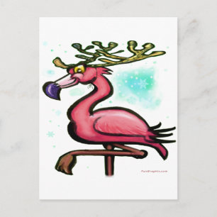 Flamingo Christmas Reindeer Holiday Postcard