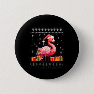 Flamingo Christmas Santa Hat Ugly Christmas Sweate 6 Cm Round Badge