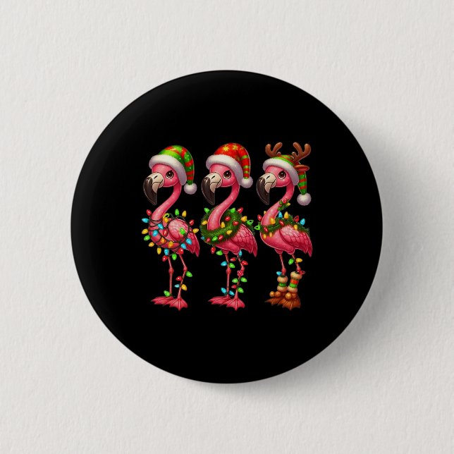Flamingo Christmas Sarcastic Xmas Lights Flamingo  6 Cm Round Badge (Front)