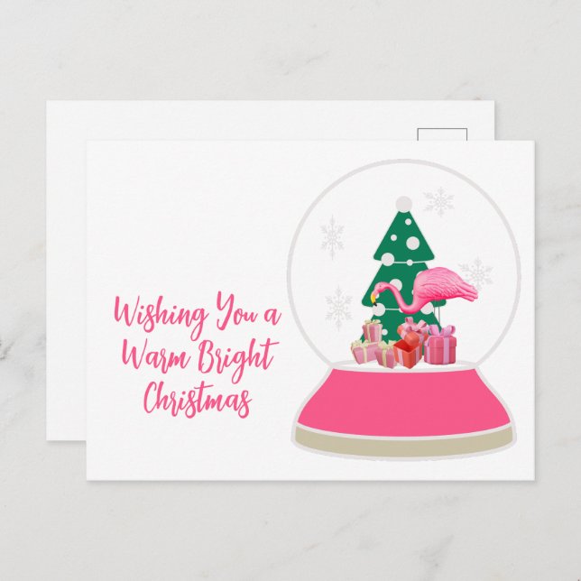 Flamingo Christmas Snowglobe Beach Christmas Postcard (Front/Back)