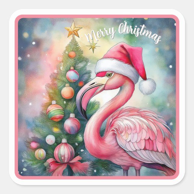Flamingo Christmas Sticker (Front)