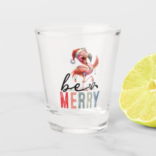 Flamingo Christmas themed be merry Quotes Shot Glass