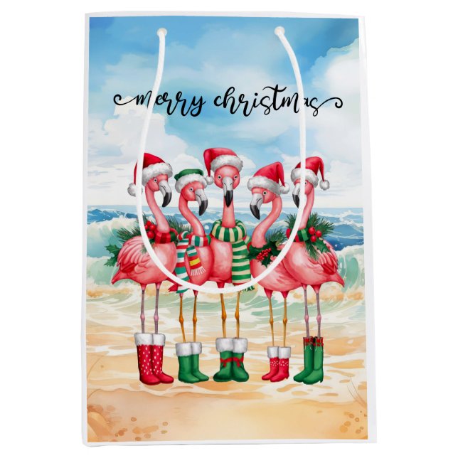 Flamingo Christmas themed  Medium Gift Bag (Front)