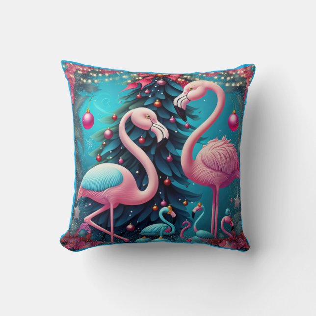 Flamingo Christmas Throw Pillow (Front)