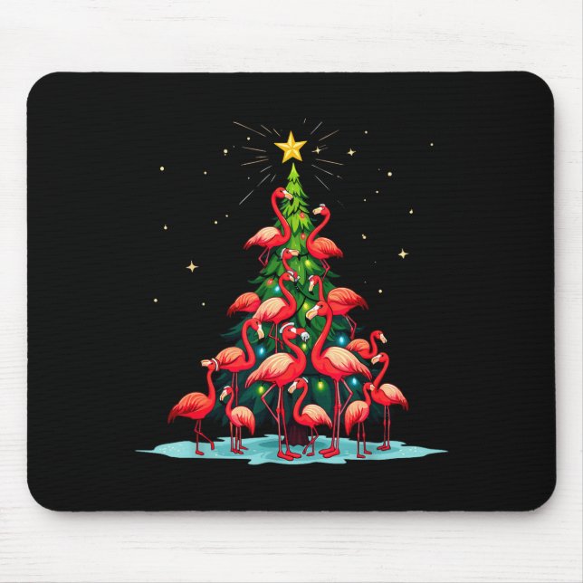 Flamingo Christmas Tree Funny Nkie Holiday Flaming Mouse Pad (Front)