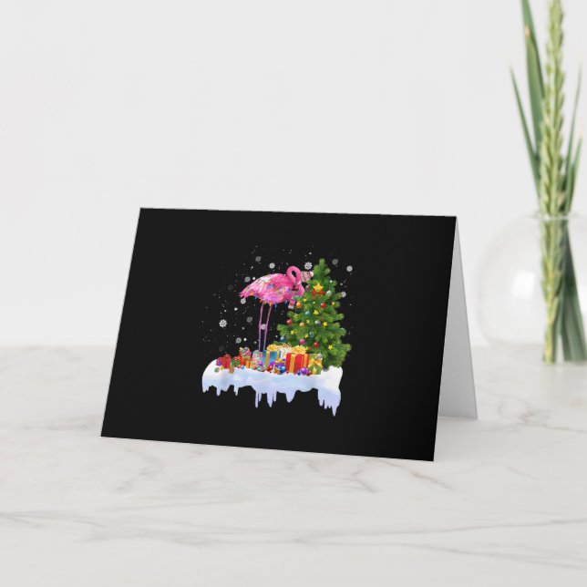 Flamingo Christmas Tree Lights Card (Front)