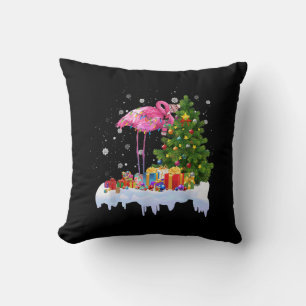 Flamingo Christmas Tree Lights Cushion