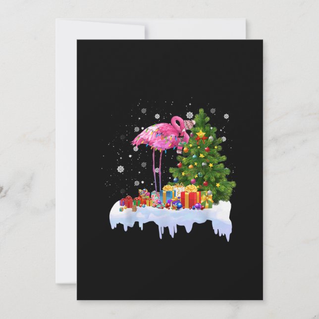 Flamingo Christmas Tree Lights Holiday Card (Front)