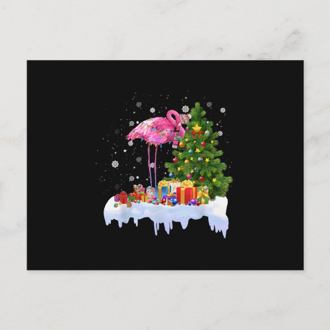 Flamingo Christmas Tree Lights Holiday Postcard (Front)