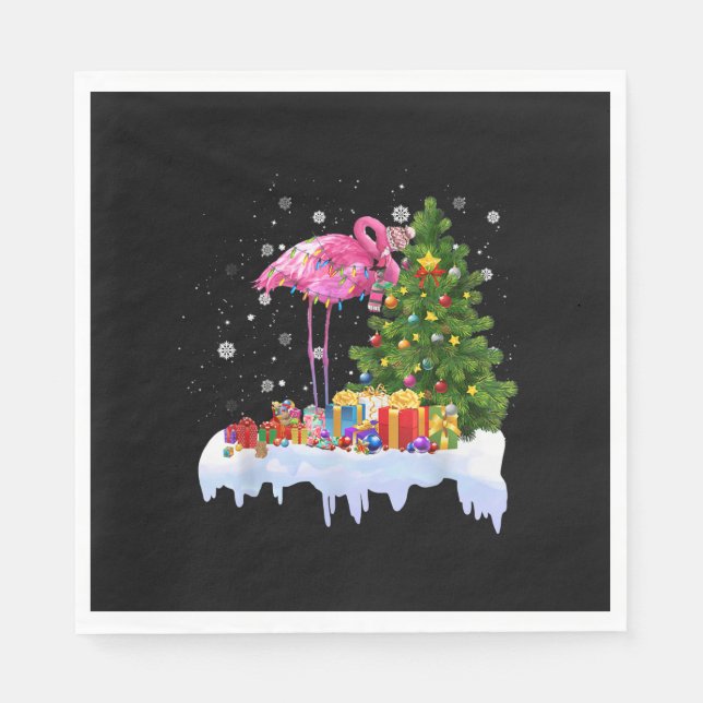 Flamingo Christmas Tree Lights Napkin (Front)
