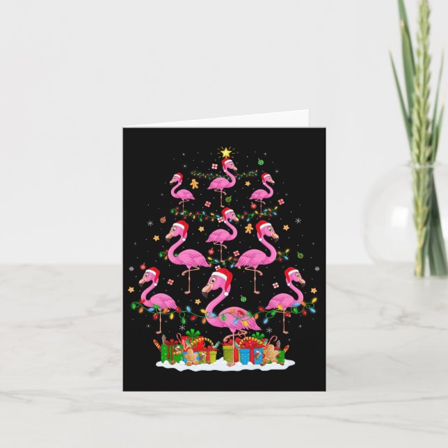Flamingo Christmas Tree Lights Santa Hat Nk Flamin Card (Front)