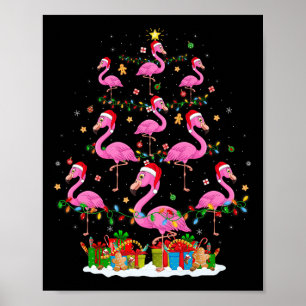 Flamingo Christmas Tree Lights Santa Hat Nk Flamin Poster
