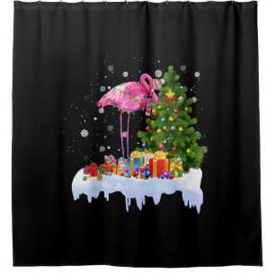 Flamingo Christmas Tree Lights Shower Curtain