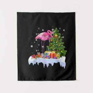 Flamingo Christmas Tree Lights Tapestry