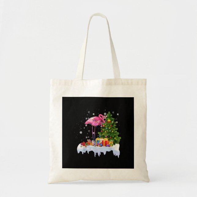Flamingo Christmas Tree Lights Tote Bag (Front)