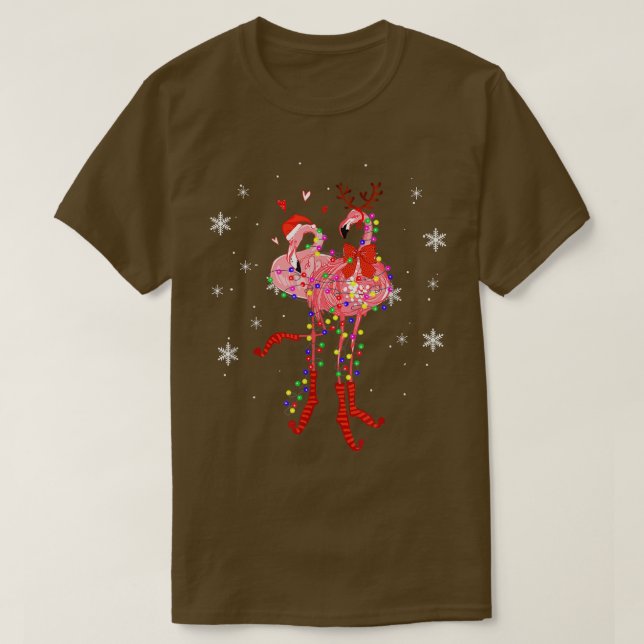 Flamingo Christmas Tree Lights Tropical Xmas  T-Shirt (Design Front)