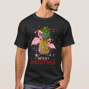 Flamingo Christmas Tree Pineapple Xmas Light Merry T-Shirt