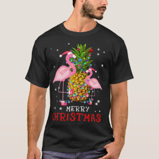 Flamingo Christmas Tree Pineapple Xmas Light T-Shirt