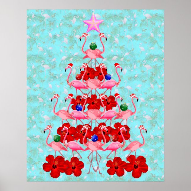 Flamingo Christmas Tree Poster (Front)