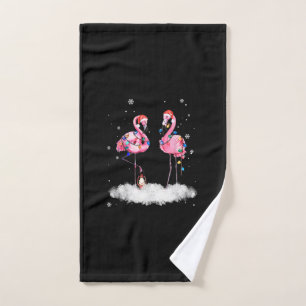 Flamingo Christmas Tree Santa Hat Light Hand Towel