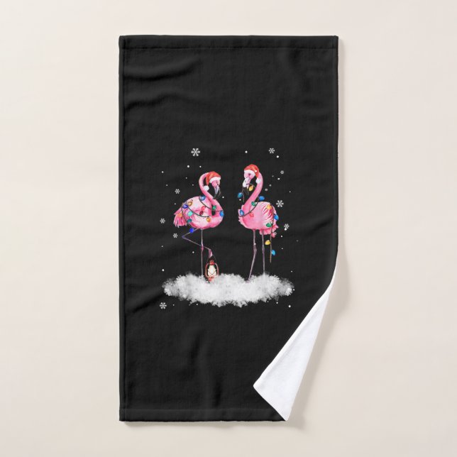 Flamingo Christmas Tree Santa Hat Light Hand Towel (Hand Towel)