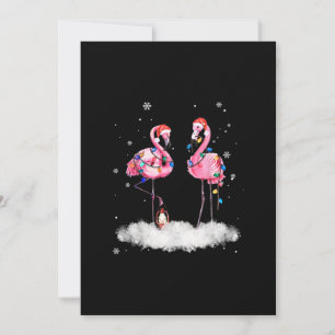 Flamingo Christmas Tree Santa Hat Light Holiday Card