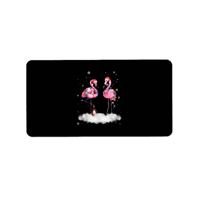 Flamingo Christmas Tree Santa Hat Light Label (Front)