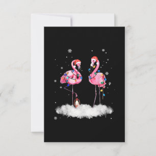Flamingo Christmas Tree Santa Hat Light Thank You Card