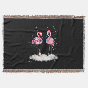 Flamingo Christmas Tree Santa Hat Light Throw Blanket