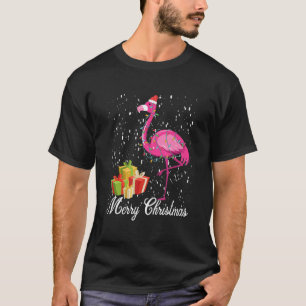 Flamingo Christmas Tree Santa Hat Xmas Light Merry T-Shirt