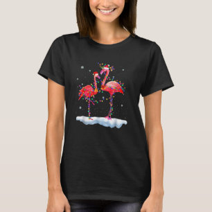 Flamingo Christmas Tree Santa Hat Xmas Light Merry T-Shirt