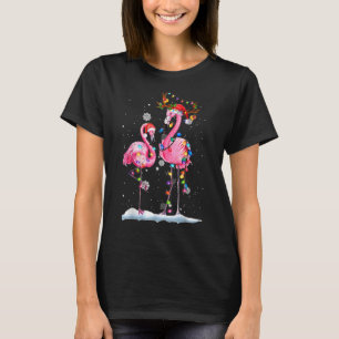 Flamingo Christmas Tree Santa Hat Xmas Light Merry T-Shirt